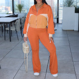 Long Sleeve Zipper Color Block Two Piece Pants Set AIL-301