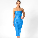 Sexy Wrap Chest PU Leather Split Midi Dress GPBY-1481