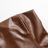 Sexy Wrap Chest PU Leather Split Midi Dress GPBY-1481