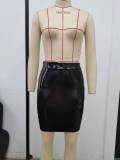 Glossy PU Leather Slim Half Body Skirt GPBY-2175