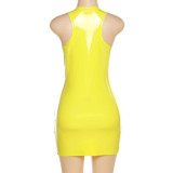 V Neck PU Leather Mini Dress GPBY-14417