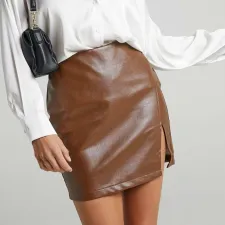 High Waist Zipper Split PU Leather Skirt GPBY-16542