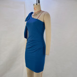 Slant Shoulder Bow Sleeveless Mini Dress GPBY-14335