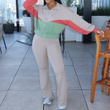 Long Sleeve Zipper Color Block Two Piece Pants Set AIL-301