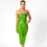 Sexy Wrap Chest PU Leather Split Midi Dress GPBY-1481