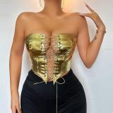 Sexy Bandage Cardigan Skinny PU Vest GPBY-14685