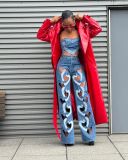 Hollow Out Embroidered Heart Straight Leg Jeans TK-6332