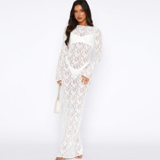 Lace See Through Long Sleeve Long Dress GPBY-39111