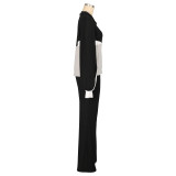 Long Sleeve Zipper Color Block Two Piece Pants Set AIL-301