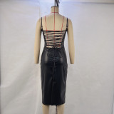 Sexy PU Leather Backless Bandage Dress GPBY-14781