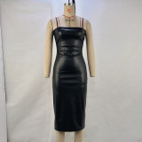 Sexy PU Leather Backless Bandage Dress GPBY-14781