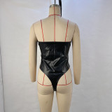 Wrap Backless Strap PU Slim Bodysuit GPBY-14413
