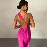 Sexy Backless Pleated Slim Maxi Dress GPBY-15431