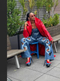 Hollow Out Embroidered Heart Straight Leg Jeans TK-6332