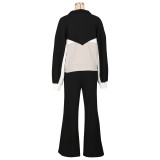 Long Sleeve Zipper Color Block Two Piece Pants Set AIL-301