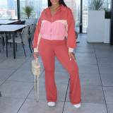 Long Sleeve Zipper Color Block Two Piece Pants Set AIL-301