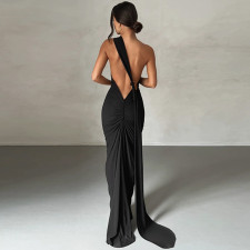 Sexy Backless Pleated Slim Maxi Dress GPBY-15431