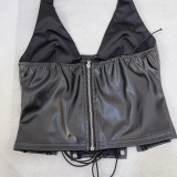 PU Leather Sexy Halterneck Bandage Dress GPBY-15123
