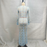 Lace See-Through Long Sleeve Half Body Skirt Two Piece Set GPBY-15743
