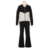 Long Sleeve Zipper Color Block Two Piece Pants Set AIL-301