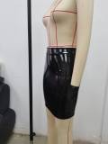 Glossy PU Leather Slim Half Body Skirt GPBY-2175