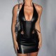 PU Leather Sexy Halterneck Bandage Dress GPBY-15123