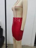 Glossy PU Leather Slim Half Body Skirt GPBY-2175