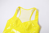 V Neck PU Leather Mini Dress GPBY-14417