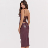 Sexy PU Leather Backless Bandage Dress GPBY-14781