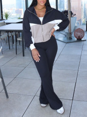 Long Sleeve Zipper Color Block Two Piece Pants Set AIL-301