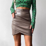 Sexy PU High Waist Wrap-around Skirt GPBY-15819