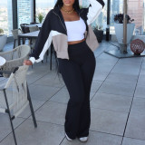 Long Sleeve Zipper Color Block Two Piece Pants Set AIL-301