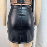 Sexy PU High Waist Wrap-around Skirt GPBY-15819