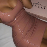 PU Leather Glossy Sleeveless Mini Dress GPBY-13243