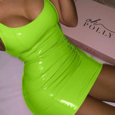 PU Leather Glossy Sleeveless Mini Dress GPBY-13243