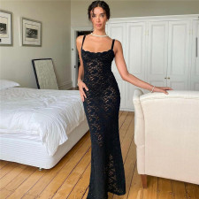 One Neck See Through Lace Slign Maxi Dress GPBY-15148