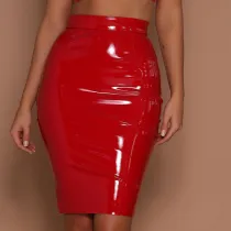 Glossy PU Leather Slim Half Body Skirt GPBY-2175