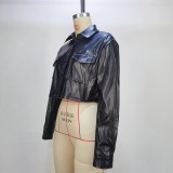 Long Sleeve PU Leather Short Jackets GPBY-13358