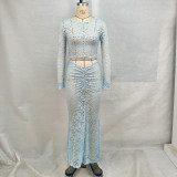 Lace See-Through Long Sleeve Half Body Skirt Two Piece Set GPBY-15743