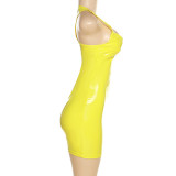 V Neck PU Leather Mini Dress GPBY-14417