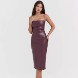 Sexy PU Leather Backless Bandage Dress GPBY-14781