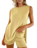 Solid Color Sleeveless Sweater Two Piece Shorts Set GMJL-MS003
