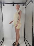 Solid Color Sleeveless Sweater Two Piece Shorts Set GMJL-MS003