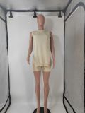 Solid Color Sleeveless Sweater Two Piece Shorts Set GMJL-MS003