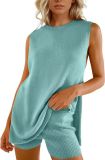 Solid Color Sleeveless Sweater Two Piece Shorts Set GMJL-MS003