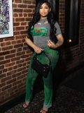 Print Short Sleeve Casual Pants Suit GMJL-XH201