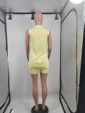 Solid Color Sleeveless Sweater Two Piece Shorts Set GMJL-MS003