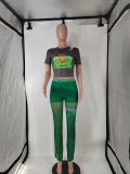 Print Short Sleeve Casual Pants Suit GMJL-XH201