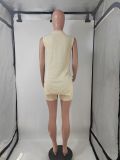 Solid Color Sleeveless Sweater Two Piece Shorts Set GMJL-MS003