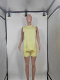 Solid Color Sleeveless Sweater Two Piece Shorts Set GMJL-MS003